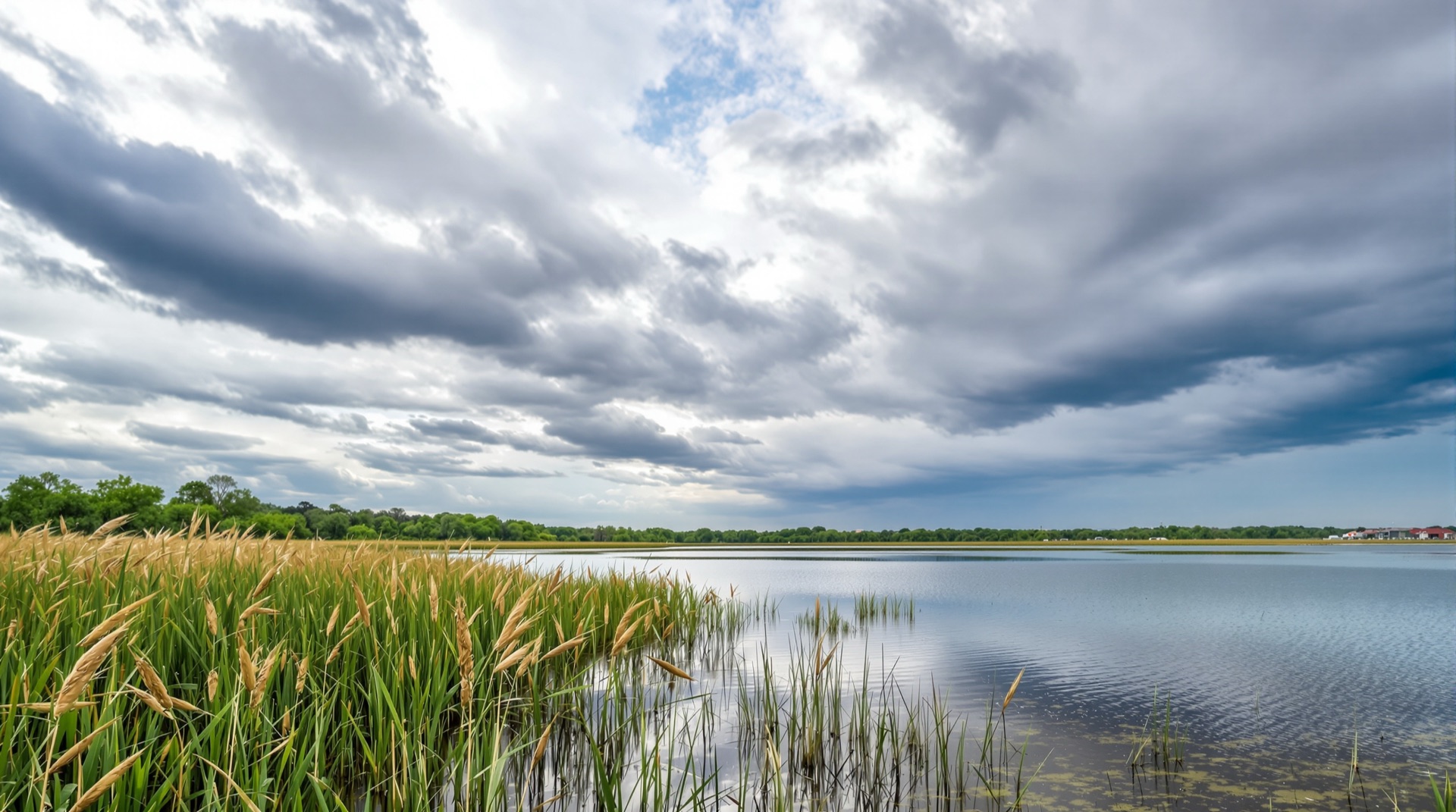 Lagune côtière méditerranéenne sous un ciel changeant